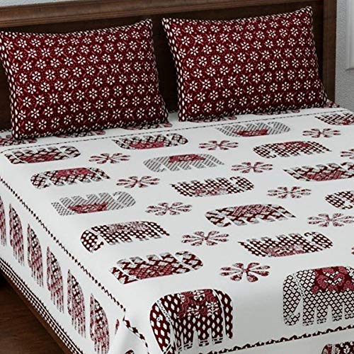 Image of LIVING ROOTS Jaipuri Hand Block Print King Cotton Bedsheet 86 * 104 inches (7 * 8.5 feet) with 2 Pillow Cover | 210 TC | Rich Fast Colour with No Colour Bleeding | (037-A)