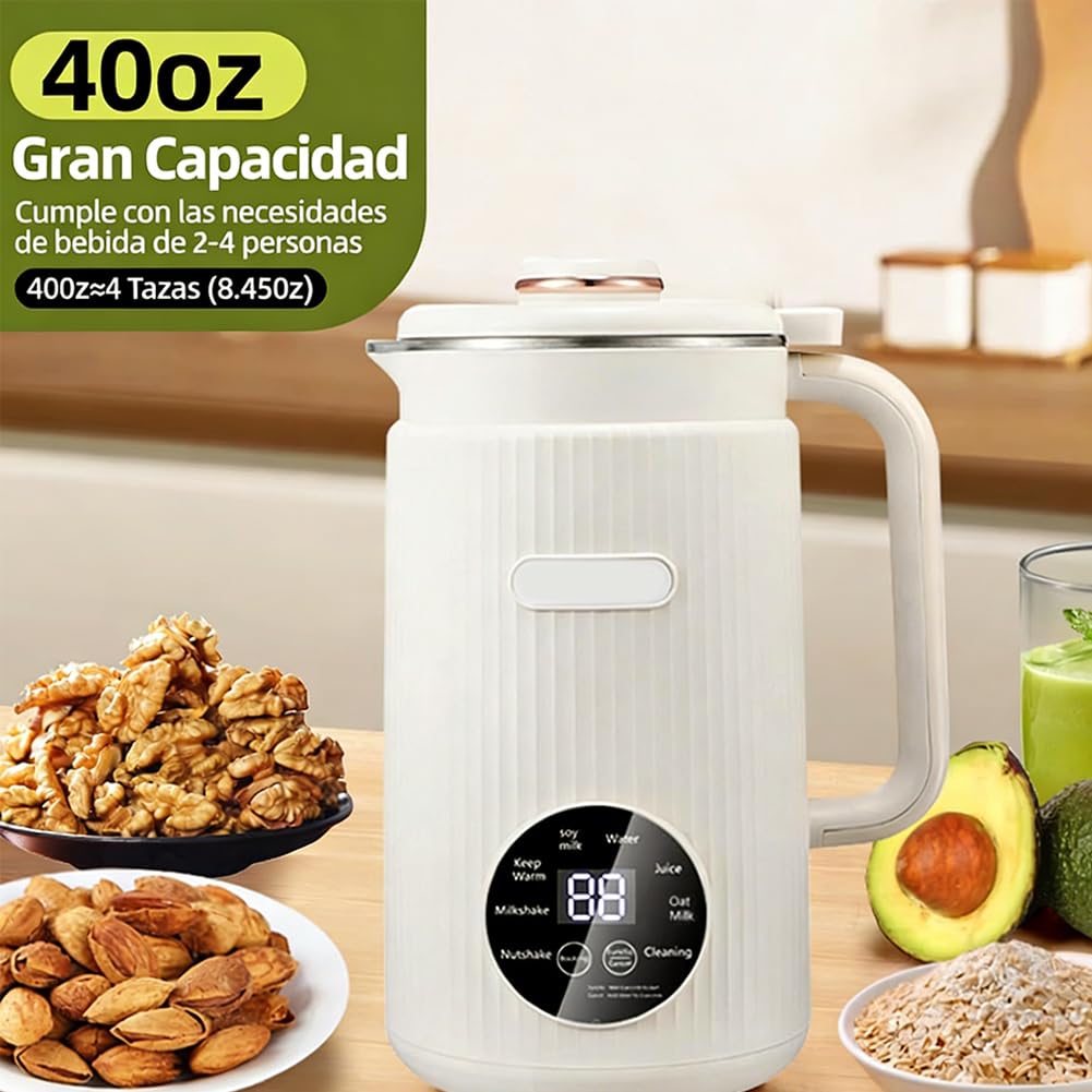 Leche Vegetal Maquina, Máquina para Hacer Leche Vegetal Casera 1200ml,10 Cuchillas de Acero Inoxidable, 8 Programas Automáticos y Función Mantener Caliente (Blanco)
