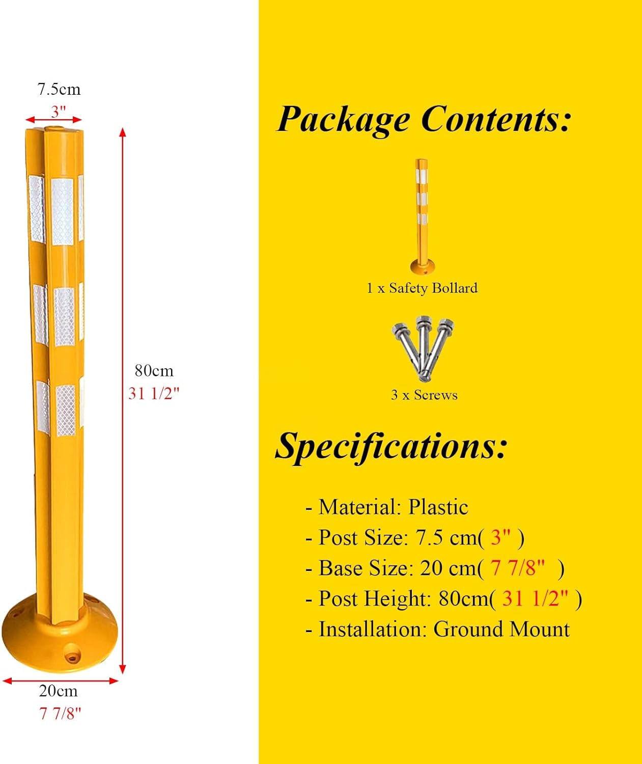 CMYUN Flexible Safety Bollard/Driveway Barrier, Plastic Stanchion with Removable Base, Durable Parking Post for Parking Lot/Sidewalk/Street(Style A)