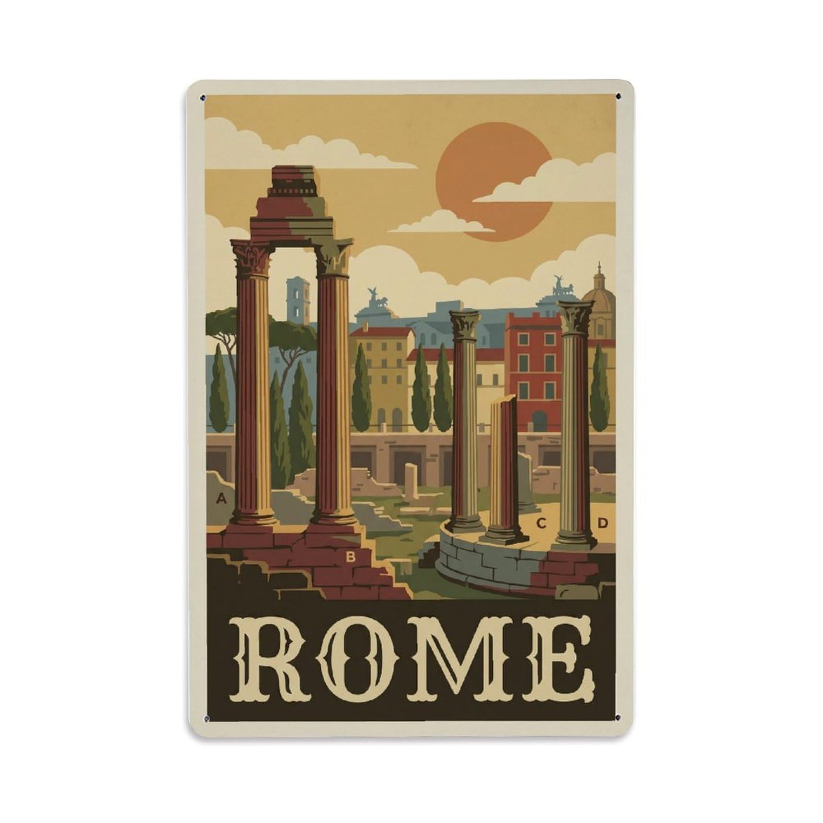 Vintage Travel Rome Largo Argentina Ancient Temple Ruins Italy Metal Tin Sign Plaque Wall Decor for Cafe, Club Bar, Office, Home Garden Metal Poster 8x12Inch