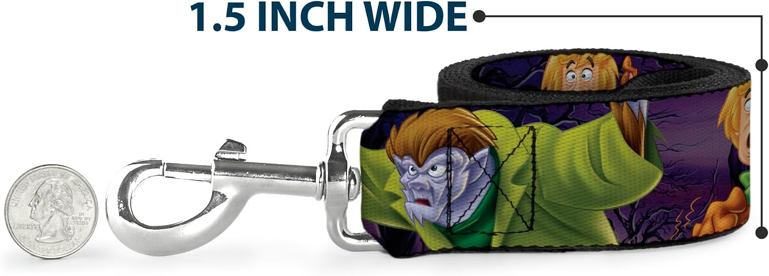 Buckle-Down Pet Leash - Scooby & Shaggy Hugging w/Werewolf Man Purple - 4 Feet Long - 1.5" Wide