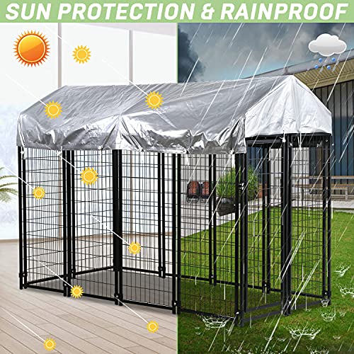 7.5' X 3.75' X 5.8' Heavy Duty Dog Crate Cage Kennel,Large Outdoor Dog Yard Kennel Pet Playpen House,Wire Metal Pet Cage Fence Play Pen Crates W/ Uv Protection Waterproof Shade Cover Roof Secure Lock #TOP3