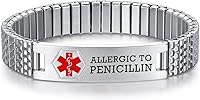 Vista 29 de Pulseras médicas de alerta ajustables AOAMID para hombres, pulseras de acero inoxidable para mujeres con grabado gratis