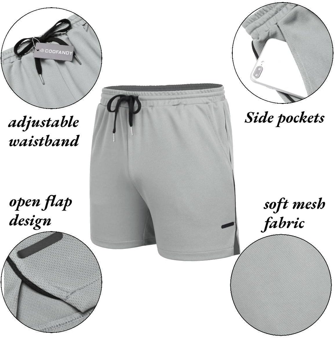 COOFANDY Men's 2 Pack Gym Workout Shorts Quick Dry Athletic Shorts 5 Inch Lightweight Sports Running Shorts with Pockets - Image 5
