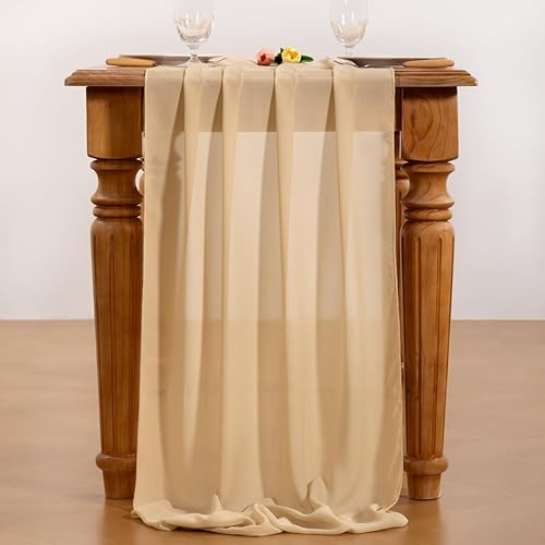 Miniatura 5 de Socomi Camino de Mesa de Gasa Champán Navidad Boho Rústico 10 pies 29x120 Pulgadas Camino de Boda Transparente Decoraciones de Fiesta Prenupicial