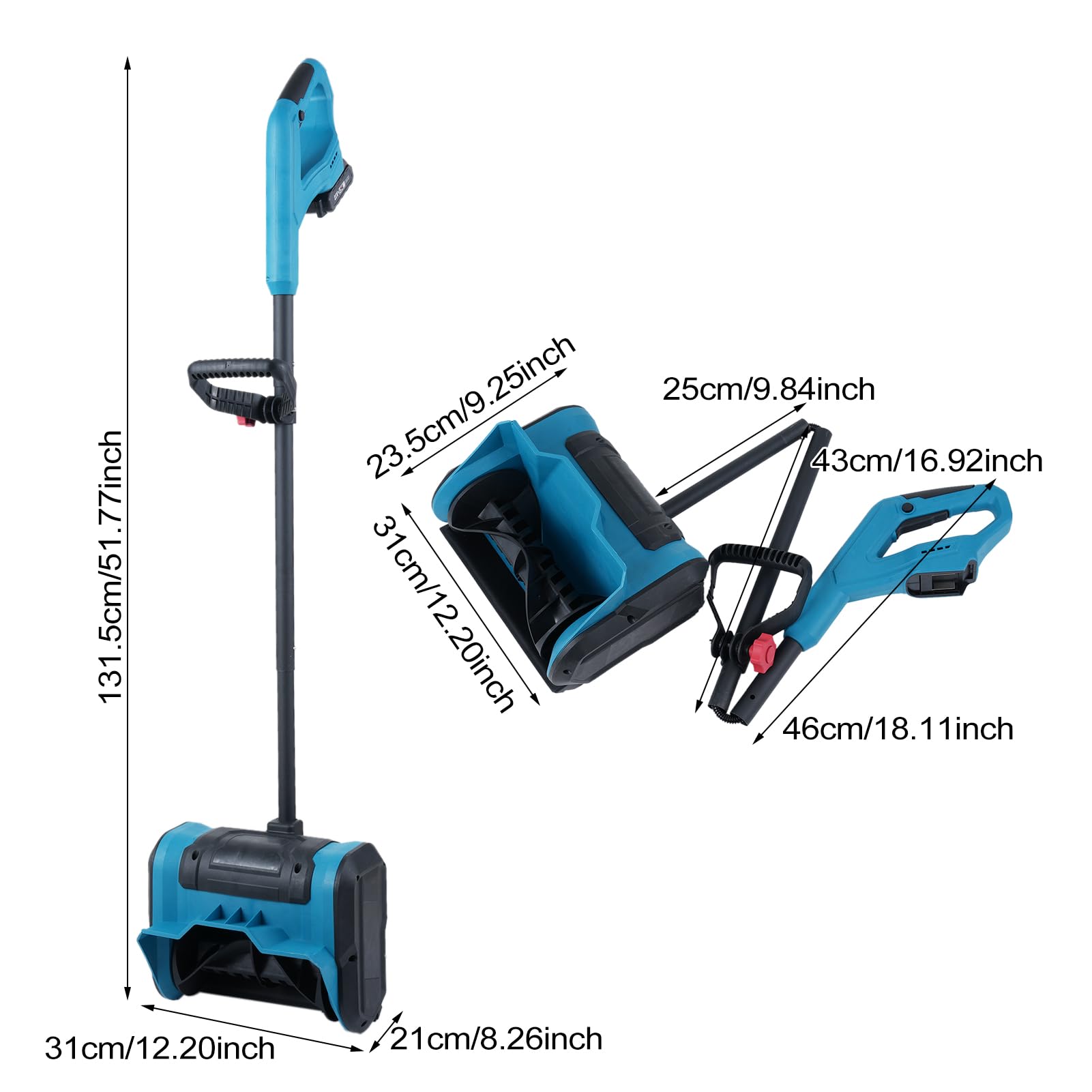 Schneeschaufel, 21 V Batteriebetriebene Schneefräse, Elektrische Schneeräumbürste, Schneefräse mit Zusatzgriff, Ergonomischem Design und Zusammenklappbar (EU-Stecker und 2 Batterien)