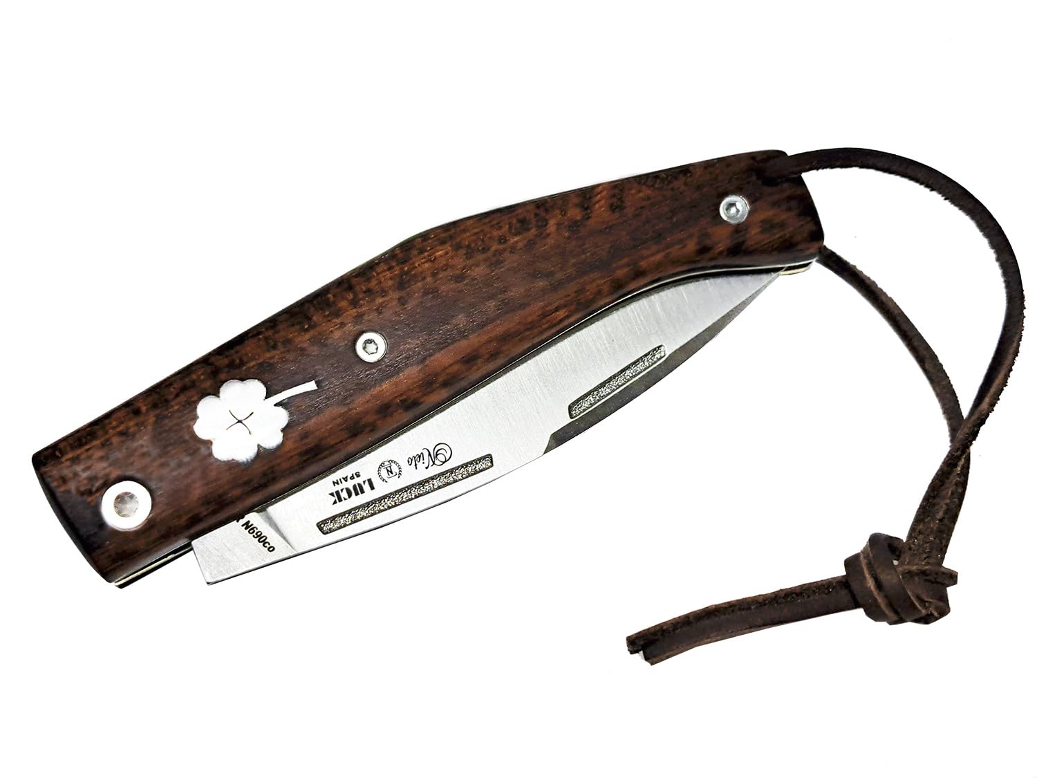 Tiendas LGP - MIGUEL NIETO Navaja Luck 50-AN, con hoja en acero inoxidable Böhler N695co hoja de 8 cm. y empuñadura en Palo de Serpiente Pulida, Hueco con cordón fiador incluido
