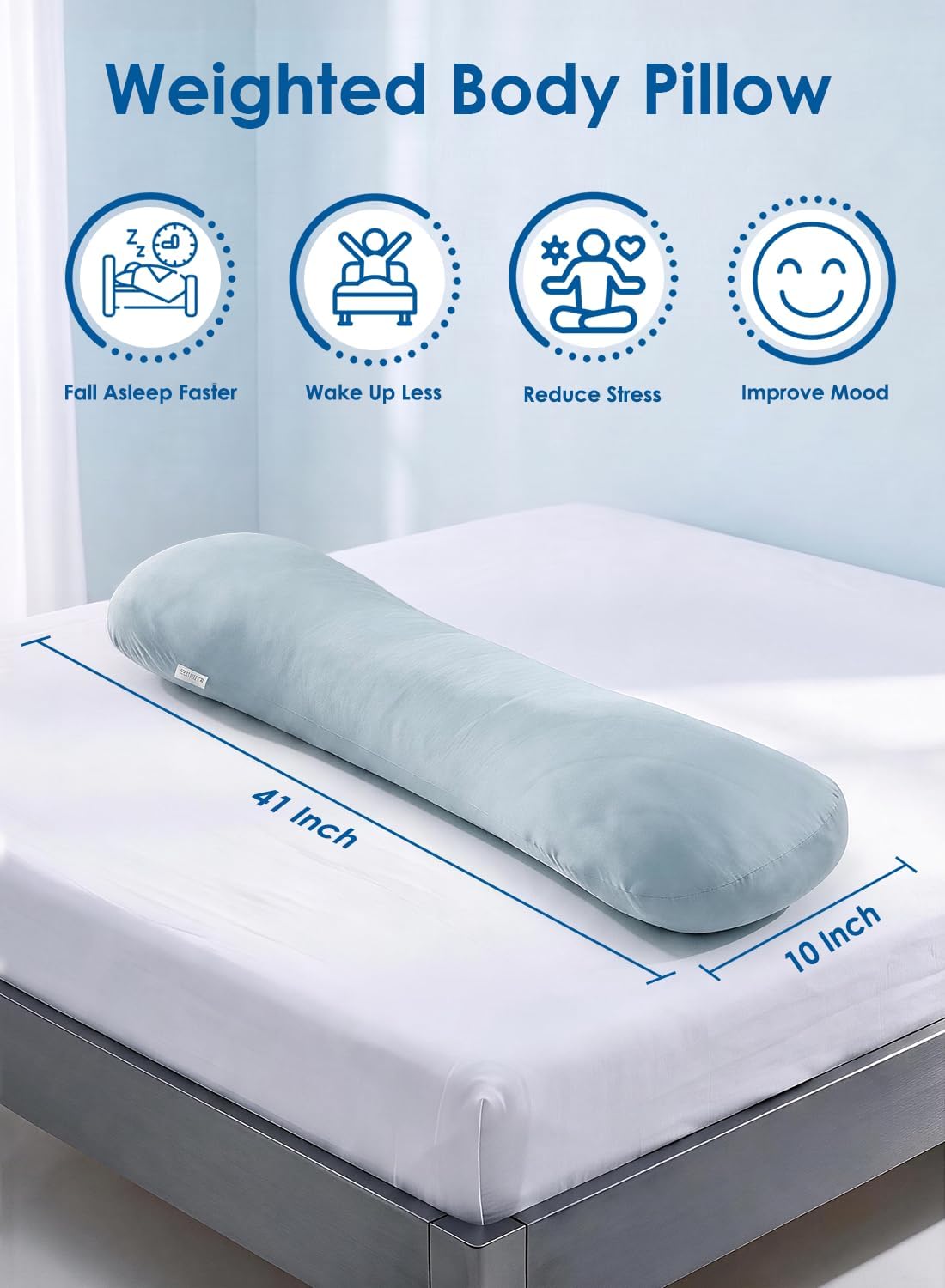Weighted Body Pillow for Side Sleeper with Cooling Cover, 6.6lbs, 41" x 10"