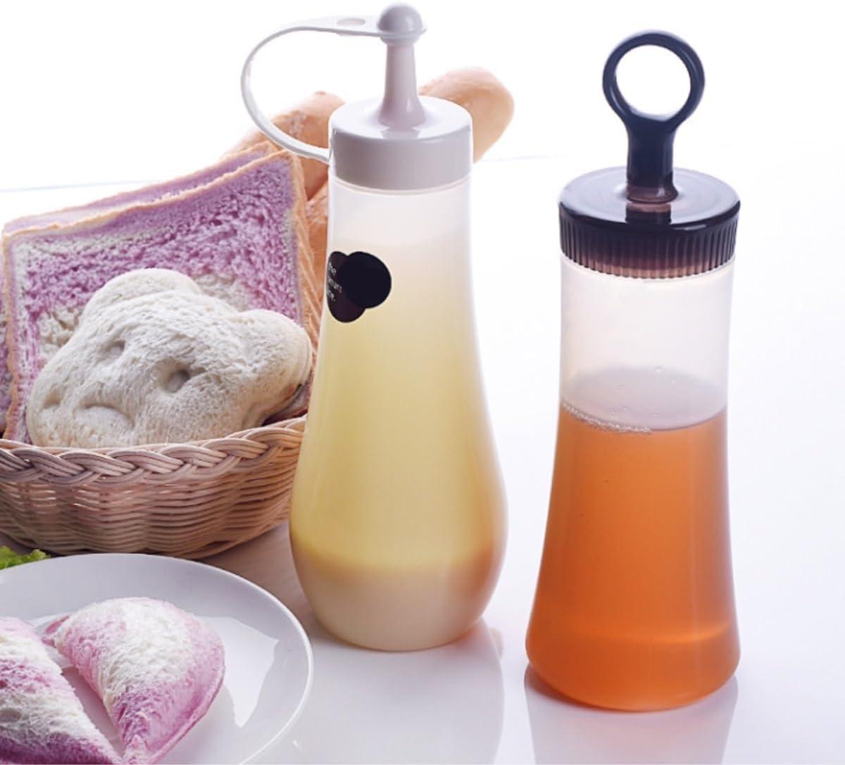 Squeeze Bottle 5PCS Refillable Condiment Squeeze Bottle Salad Dressing Ketchup Mayonnaise Syrup Container Dinnerware(White)