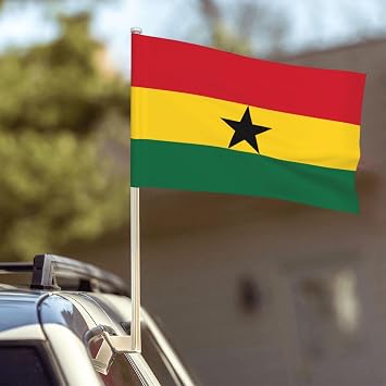 Double Side Flag of Ghana Car Flag Window Clip 12 X 18 Inch UV Protection Outdoor Car Flags Decoration Banner