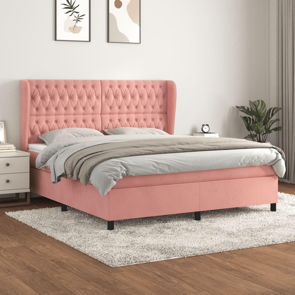 vidaXL Sommier à Lattes de lit avec Matelas Rose 180x200 cm Velours
