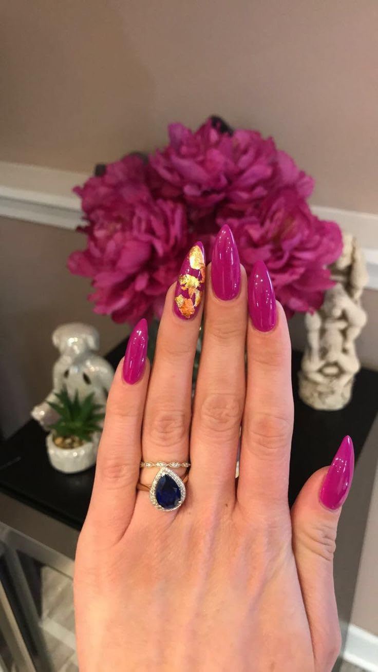 Artificial Nails: Glossy Dark Pink With Foil/Shape Long Stiletto (Set of 12 with nail glue, nail file, cuticle pusher, cleaning wipe)-picture-50