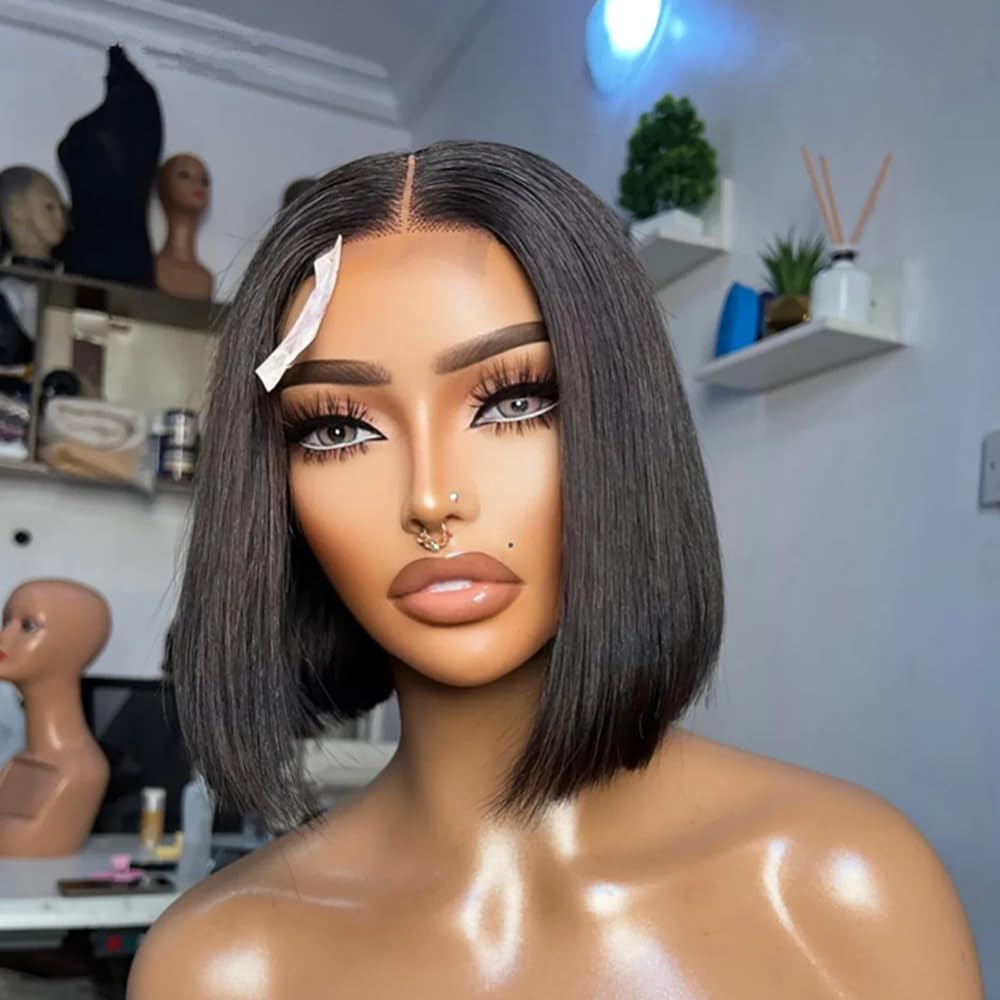 2x6 Lace Closure Bob Wig Human Hair 150% Density 14 Inch Straight Glueless Wig Kinky Straight 2x6 HD Lace Closure 100% Human Hair Glueless  main image 4