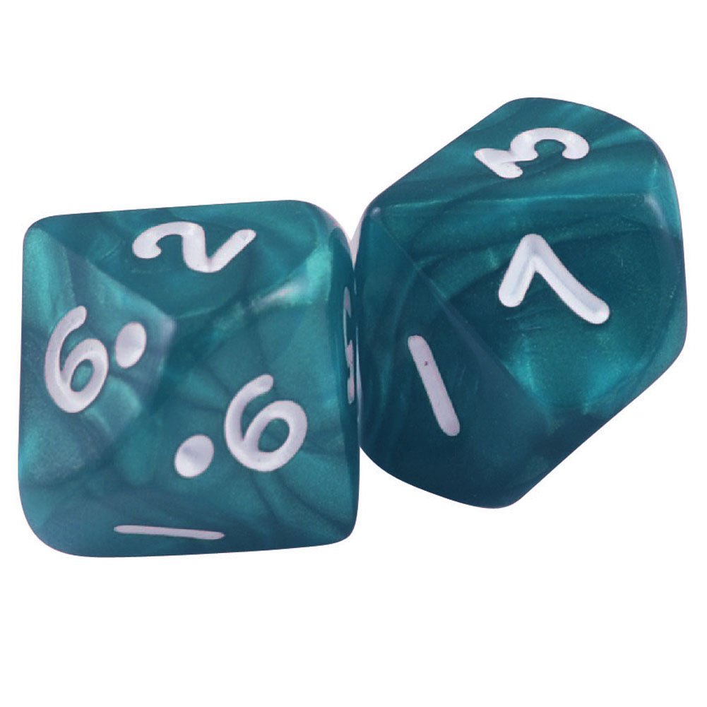 Azty Solutions Pack of 2 Trapezohedron 10 Sided Pearlized Emerald Green Polyhedral Dice in Snow Organza Bag