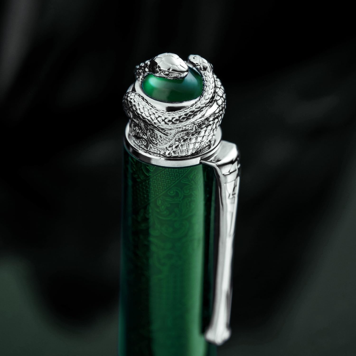 HONG DIAN N25 Stylo plume à piston, pointe extra fine, design stéréoscopique sculpté avec étui en métal (vert émeraude)