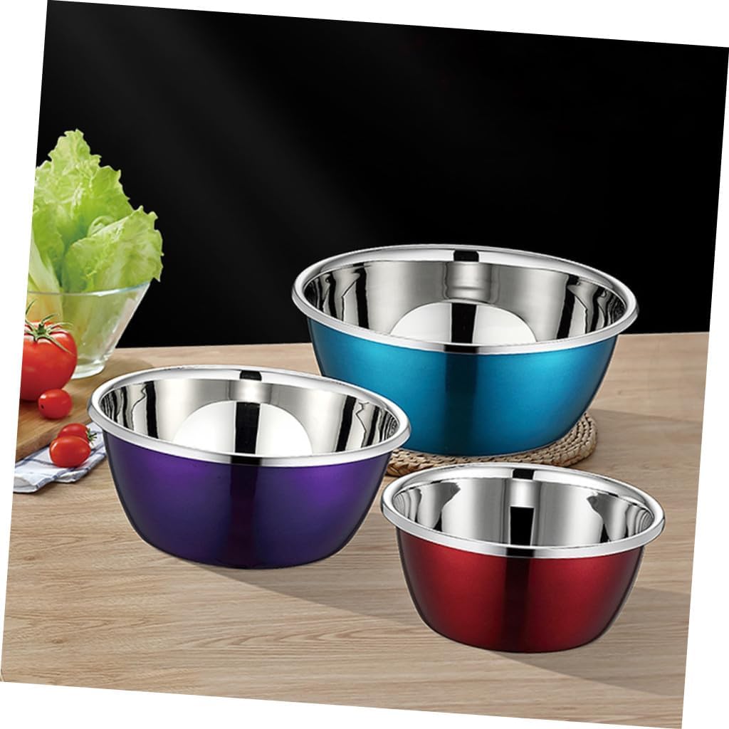 3pcs Kitchen Nesting Bowls Set Stainless Steel Mixing Bowls Colored Thickened Sturdy Household Prep for Cooking and Baking