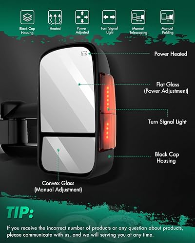 Miniatura 2 de SCITOO Espejos de remolque para Chevy Silverado 2003-2006 para GMC para Sierra 1500 2500HD 3500 Suburban Yukon XL Tahoe Power - Par de espejos de