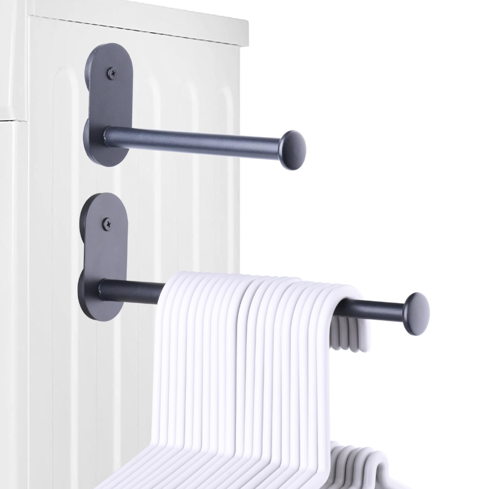 Photo 1 of Extendable Magnetic Hanger Holder for Laundry Room, Clothes Hanger Orangizer Rack for Side of Washer or Dryer, Space Saving Laundry Storage, Black Pack of 2