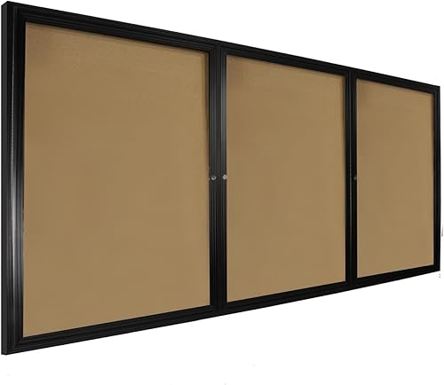 Miniatura 2 de Tablero de anuncios de corcho cerrado, 8 x 4 pies, tres puertas, 96 x 48 pulgadas, corcho interior con soporte de barra en Z para montaje en pared,