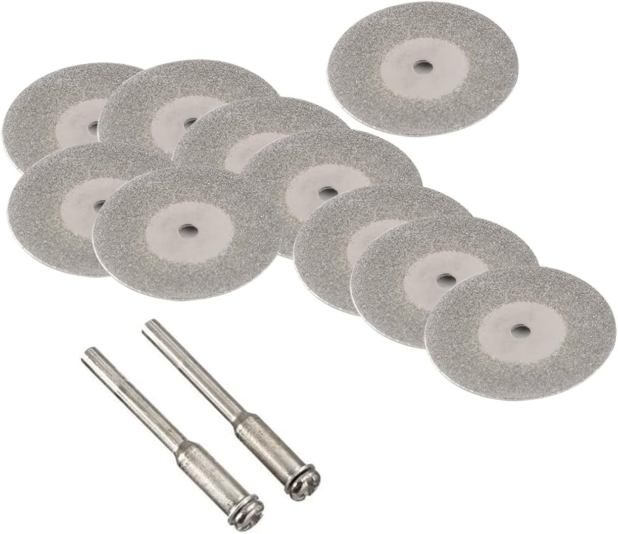 RLECS 22mm Diamond Cutting Wheels - Set of 10 Discs with 2 Mandrels for Dremel, Rotary Tools, WEN, Die Grinders - Double Sided, Vented - Ideal for Marble, Concrete, Brick, Porcelain, Ceramics, Wood