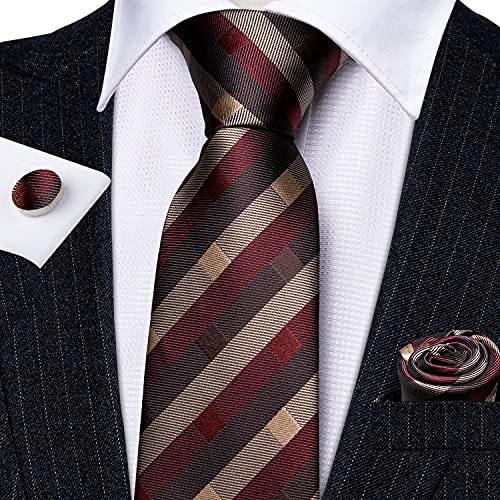 Image of Barry.Wang Mens Tie Set Plaid Check Neckties Formal Business Wedding Luxury Pocket Square Cufflinks