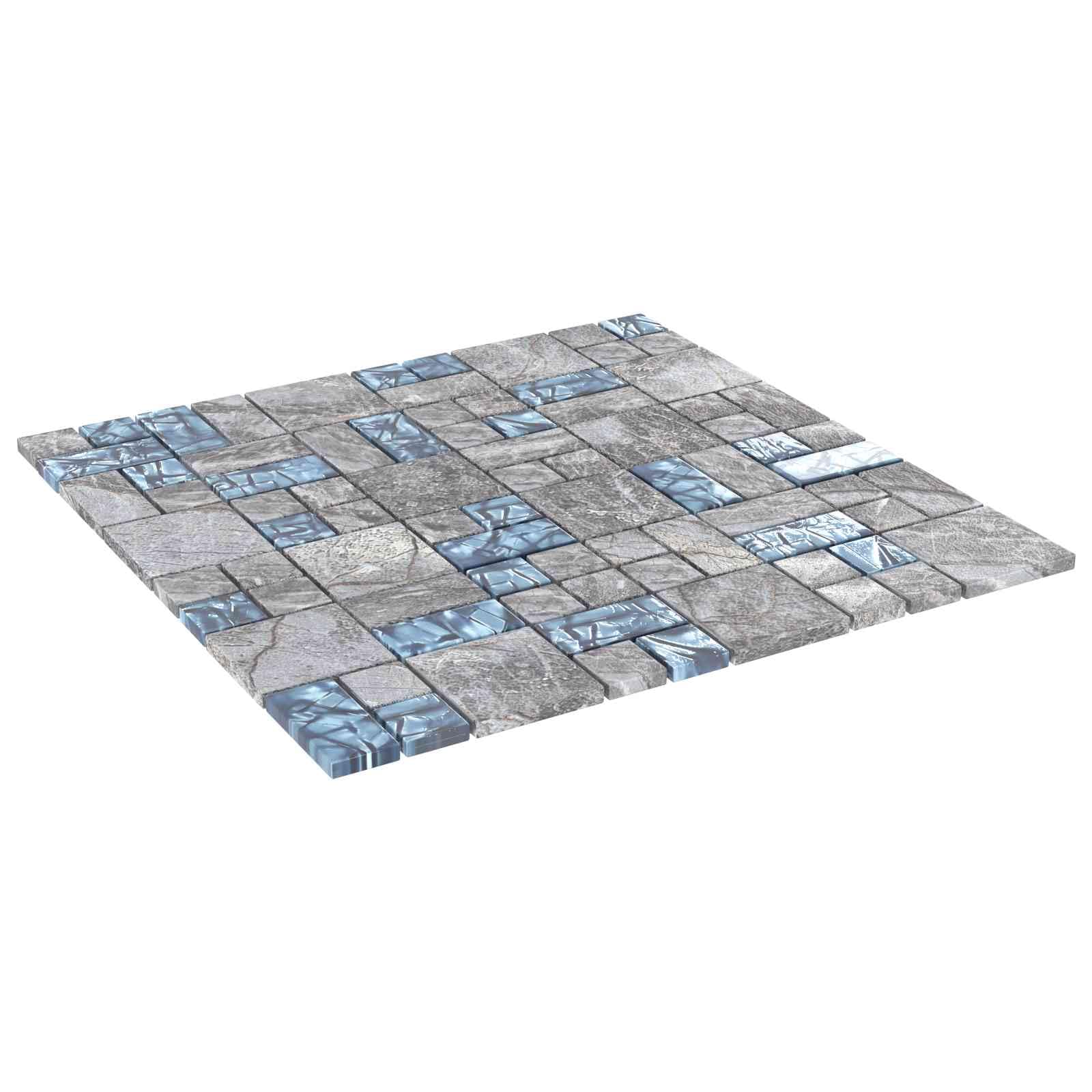 vidaXL Piastrelle per mosaico 22 pezzi grigio e blu 50 x 50 cm vetro, piastrelle con motivi eleganti, decorazione moderna in vetro, eleganti sezioni murali, copertura quadrata resistente per interni
