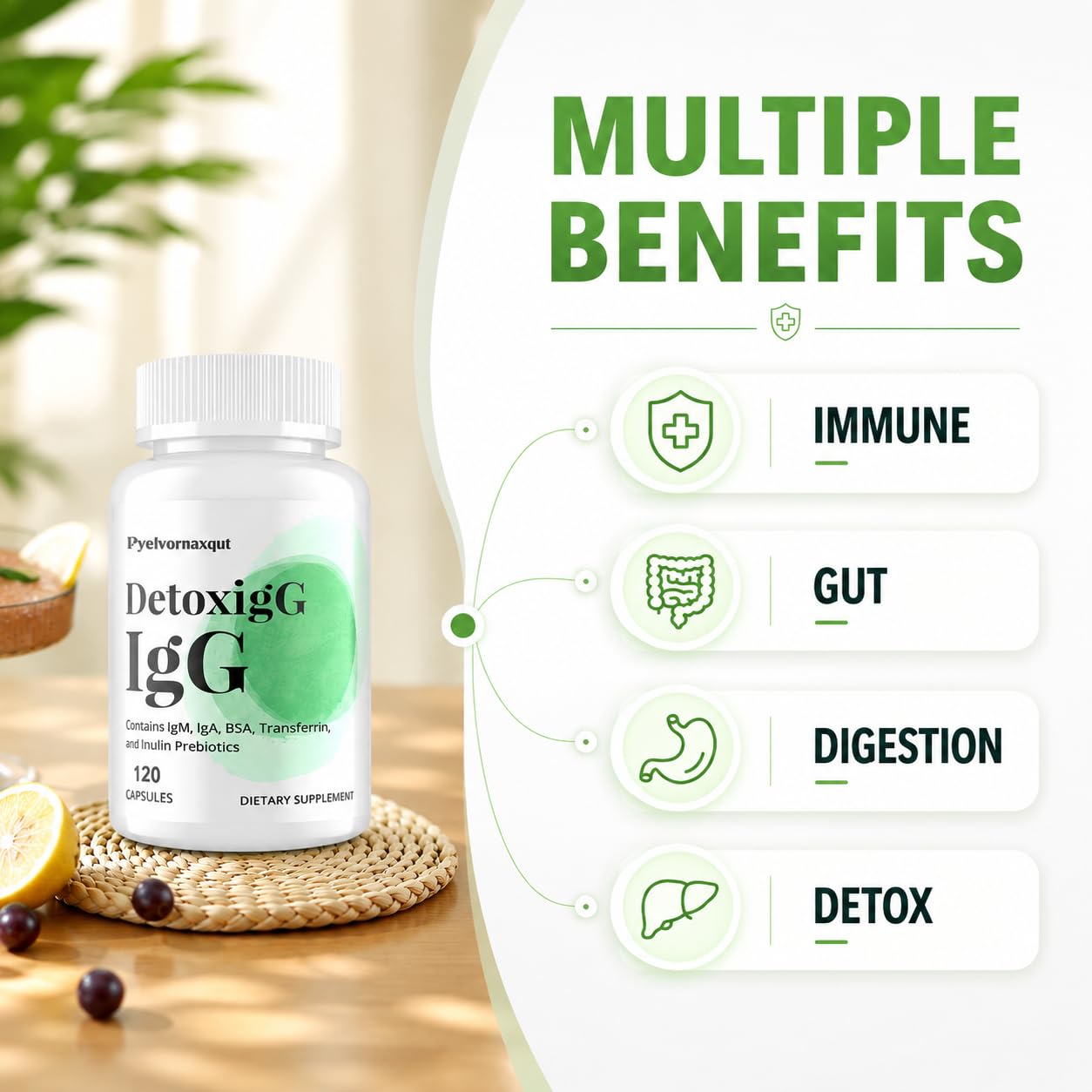 IgG Immunoglobulin Supplement - Bovine Colostrum Supplement Alternative - Dairy Free Bovine Immunoglobulin with IgM, IGA & Inulin Prebiotic Fiber - 120 Capsules — Amazon image 4