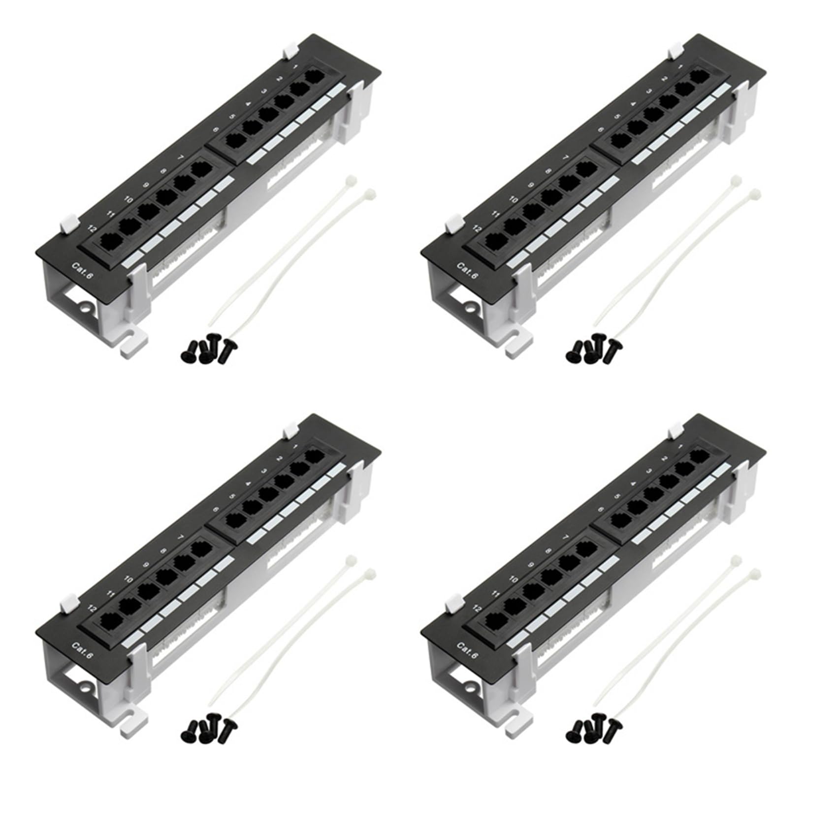 Kit d'outils réseau 4 x 12 ports CAT6 Panneau de brassage RJ45 Montage mural avec support mural