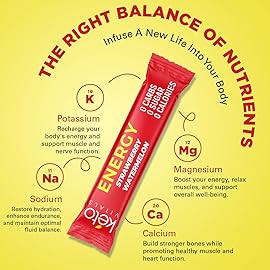 Keto Vitals Electrolyte Energy Drink Powder Packets - Electrolyte Supplement with 100mg Natural Caffeine, L Theanine & Organic Lion\'s Mane Extract - Strawberry Watermelon Keto Powder Packets, 30 Count