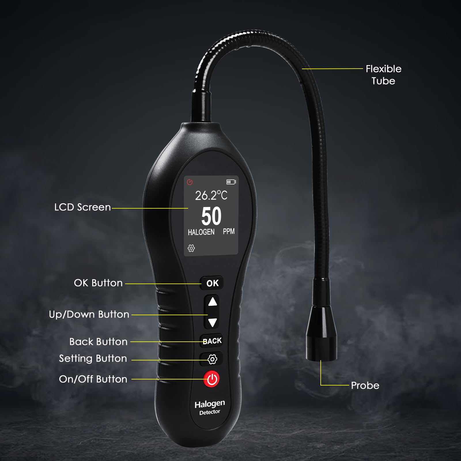 HVAC Kältemittel-Leckdetektor, Freon-Leckdetektor, Halogen-Gasschnüffel für Klimaanlage & Automobil-AC, 0-1000 ppm Reichweite mit 25,4 cm Sonde, erkennt R12 R22 R134a R410a FCKW, HFCs, HFCs