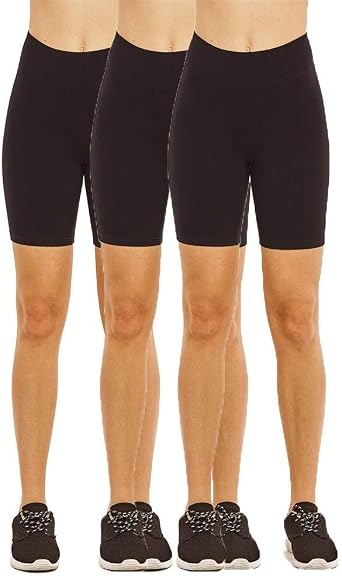 I&S Womens Mid Thigh Cotton Activewear Exercise Workout Biker Yoga Walking Shorts Leggings- 3 Pack