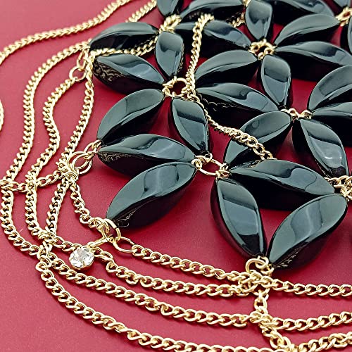 Bocar Fashion Multi Row Statement Collar Necklace Acrylic Openwork Beaded Tassel Women Jewelry Necklace(Nk-10664-Black) #TOP3