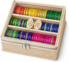 Luxury Bangle Organizer Box for Women | Handcrafted Bangle Storage with Cushioned Rolls | Decorative Diamond-Pattern Fabric | Chudi Box (Pack of 1, 3 Rod)