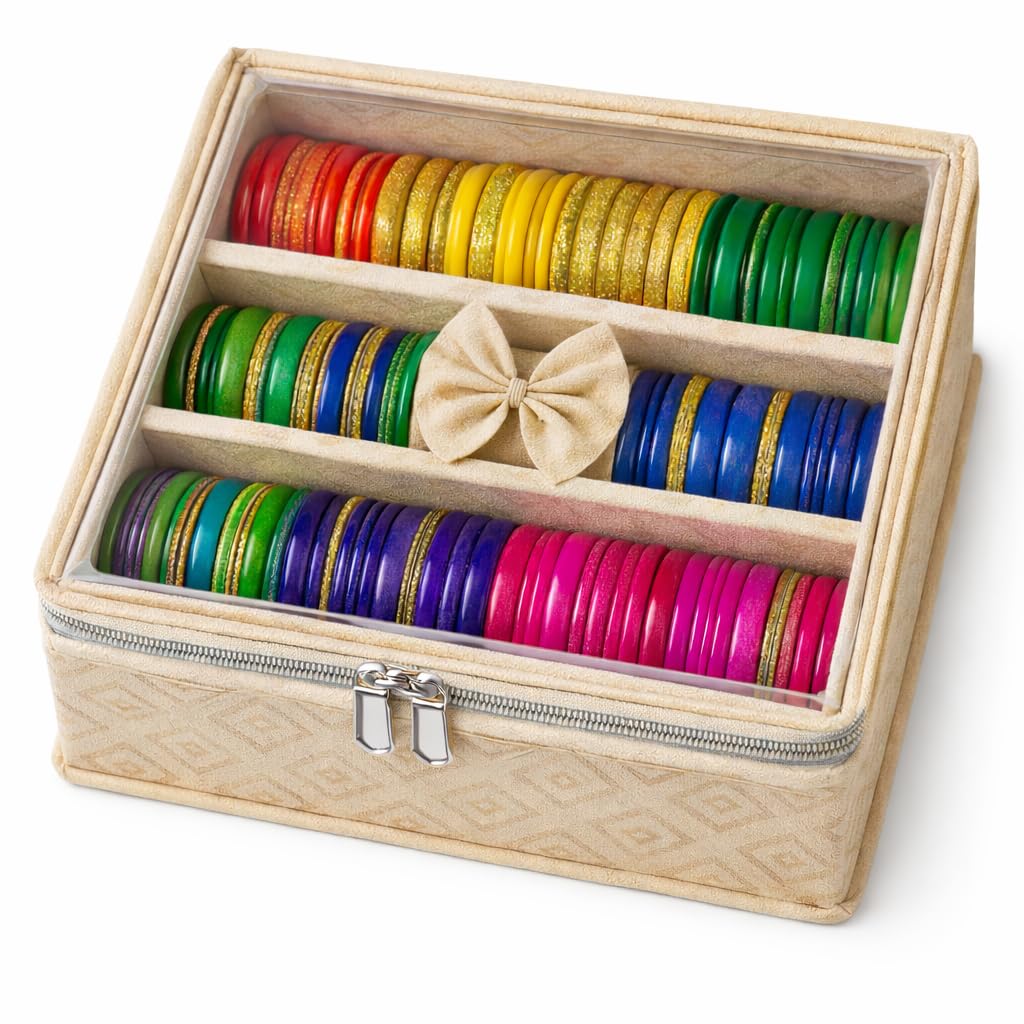 SD Decor Luxury Bangle Organizer Box for Women | Handcrafted Bangle Storage with Cushioned Rolls | Decorative Diamond-Patt...