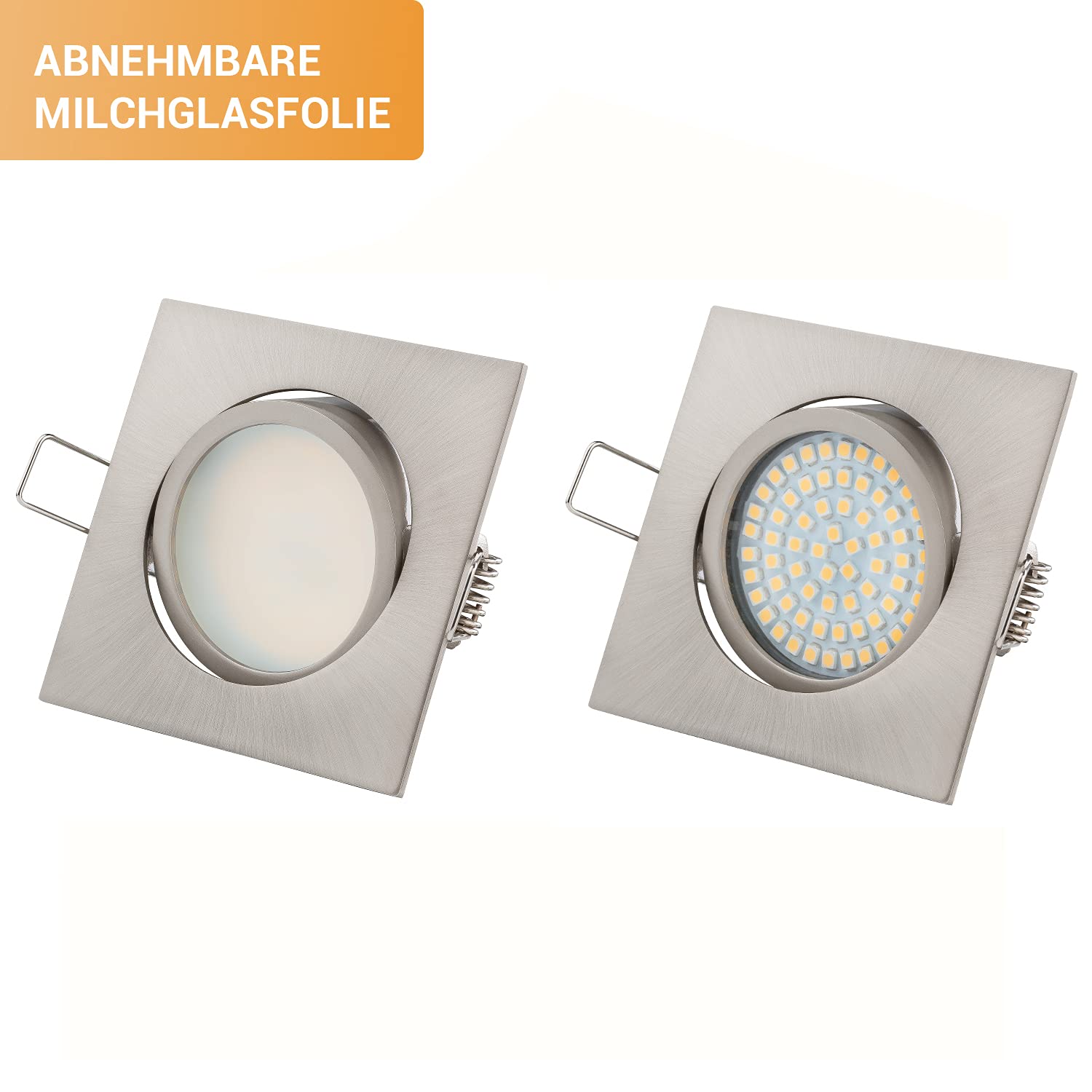 TEVEA Ultra Flach LED Einbaustrahler Warmweiß - LED Modul austauschbar 3.5W 230V Edelstahl Optik Eckig Schwenkbar Einbauspots, 5 Stück Einbauleuchten (Warmweiss)