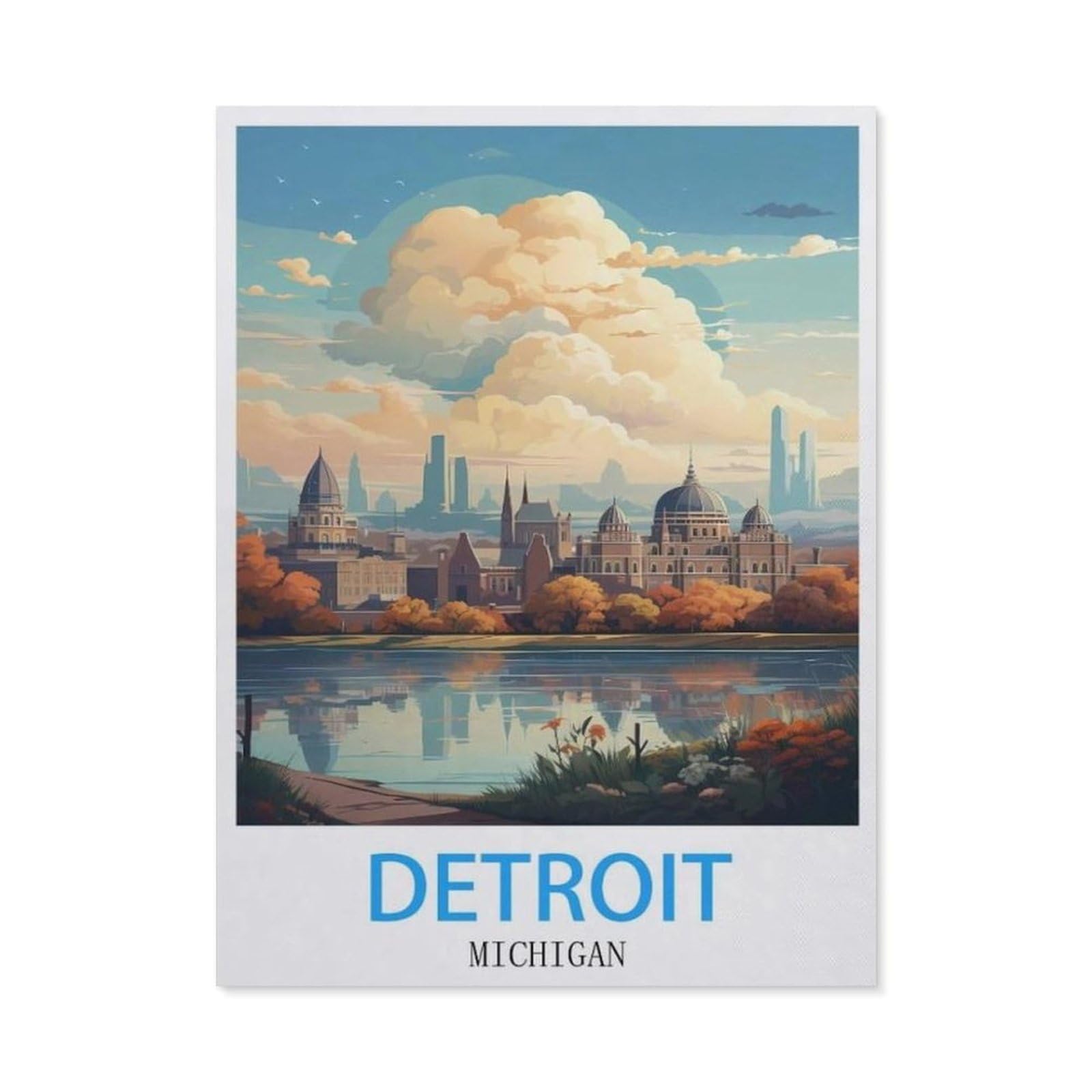 BEAYODKP Diamond Painting，Detroit Michigan,Round Full Drill Acrylic Embroidery Cross Stitch Arts Craft Canvas Supply for Home Wall Decor Adults and Kids（50 x 60 cm/19.68 x 23.62 inches）-BX10