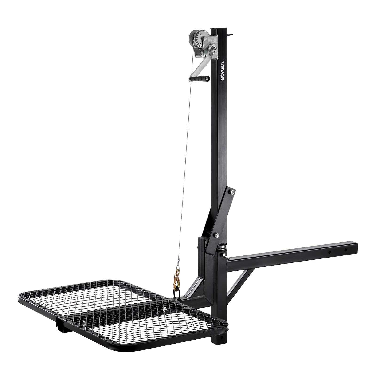 VEVOR Polipasto de Enganche con Plataforma de Elevación para Ciervos, Carga de 136 kg, Elevador de Cabrestante con Receptor de 5 cm, Eje Giratorio de 360° y Soporte Plegable para Presas en Movimiento