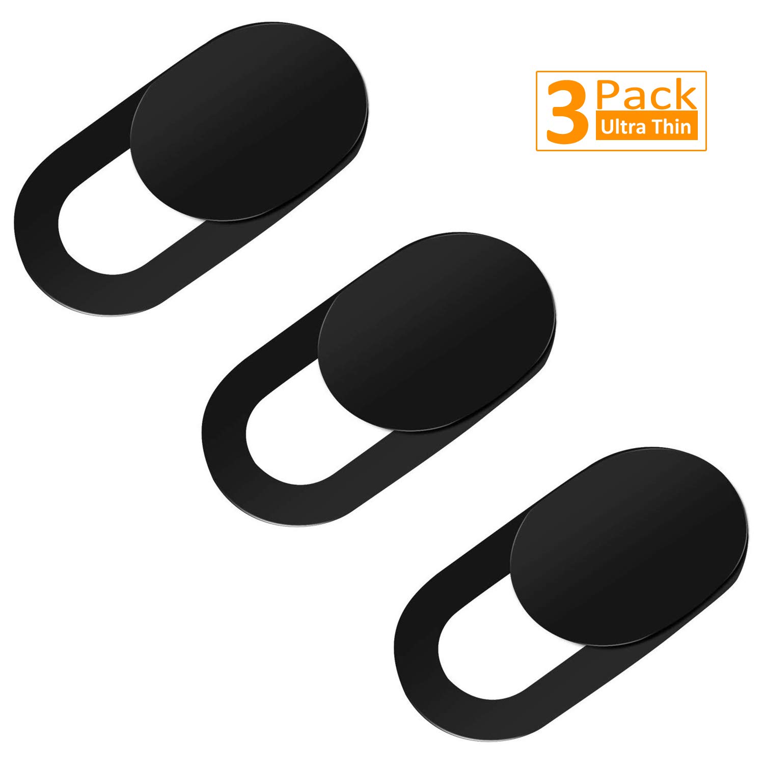 Webcam Cover Slide Ultra Thin - Web Camera Cover fits Laptop,Tablet,Computer, Smartphone, Protect Your Privacy and Security,Strong Adhesive (Black 3 Packs)