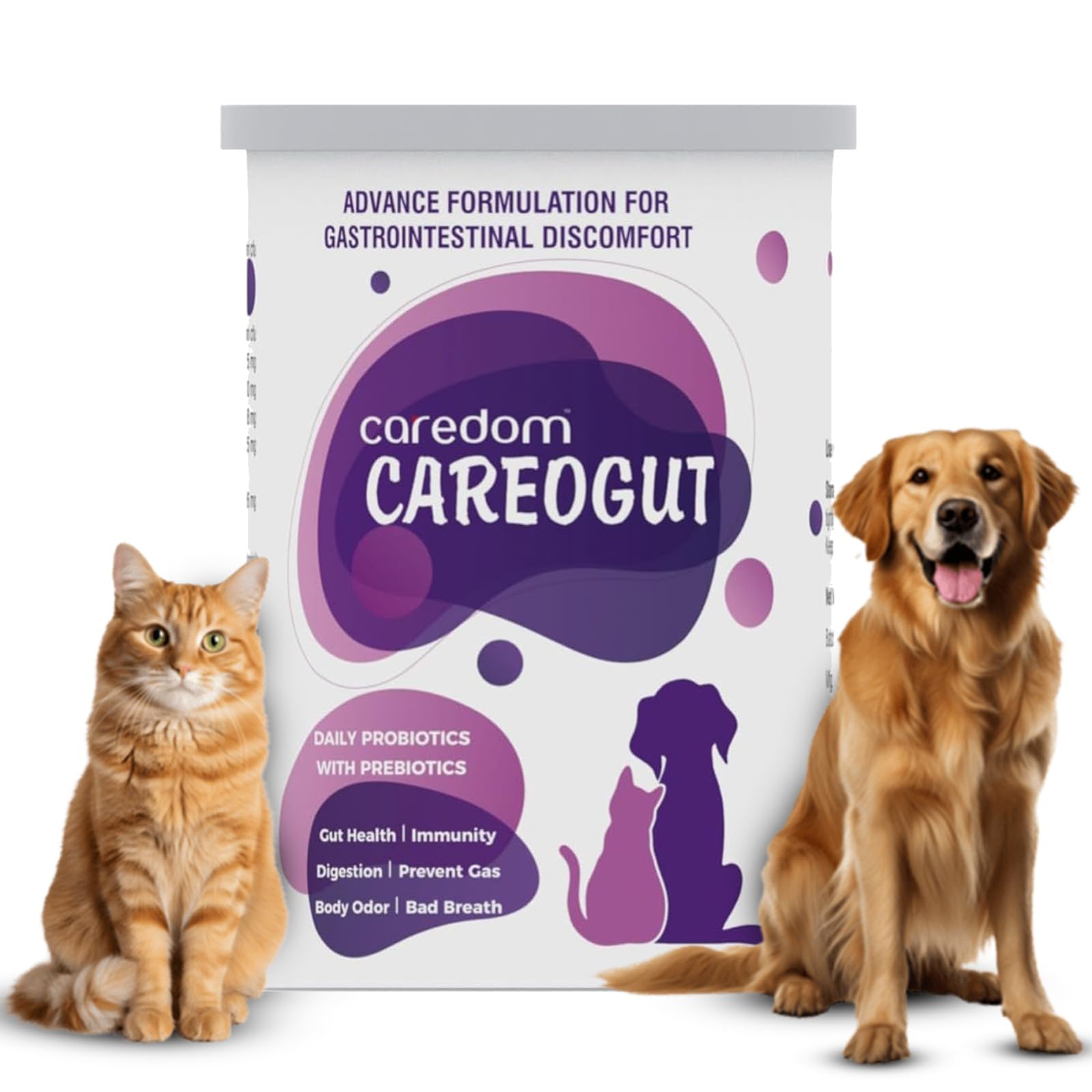 CAREOGUT Prebiotics & Probiotics for Gut Health | Blend with Digestive Enzymes | Prebiotic and Probiotic Supplement for Dogs & Cats | Immunity Booster | Gut Health Supplements | 100gram
