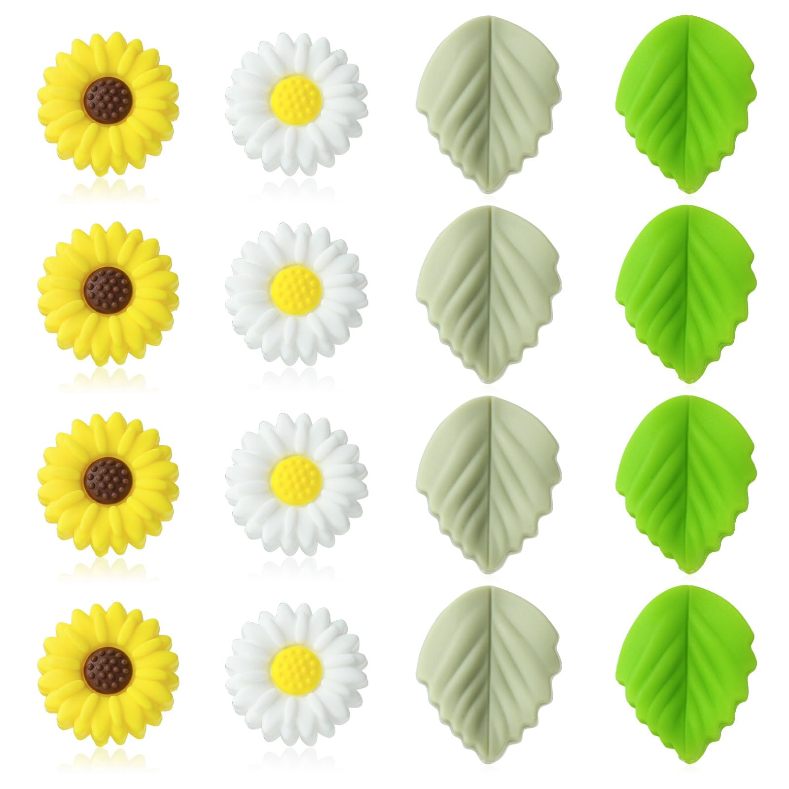 UR URLIFEHALL 20 Pcs 4 Styles Daisy Silicone Focal Beads Flower Green Leaf Beads for Jewellery Keychains Home Crafts Decor