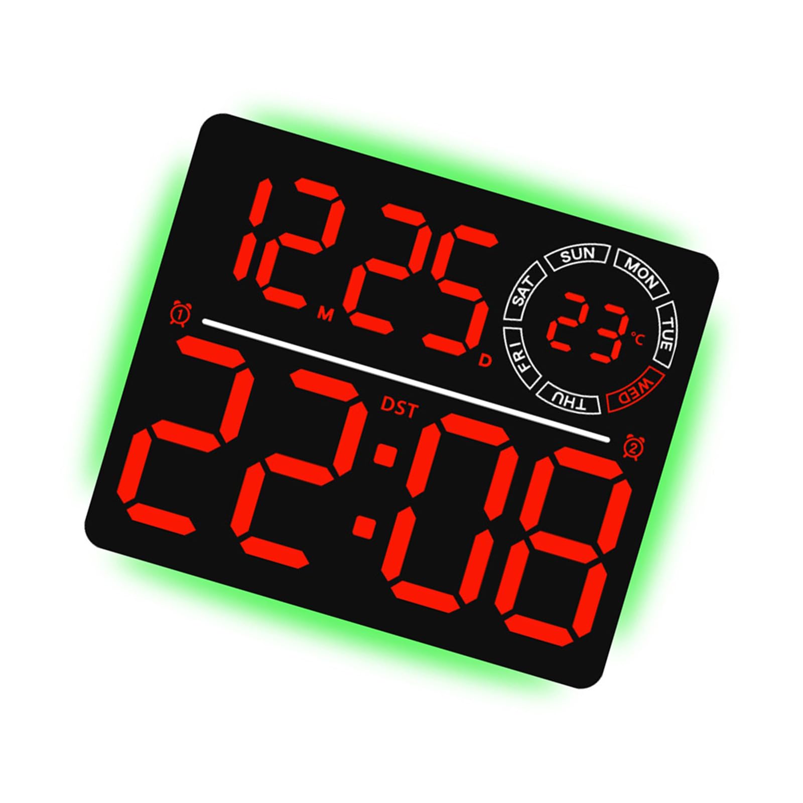 Hsioluted Digital Wall Mount Clock with LED Display Adjustable Brightness Remote Control Alarm Timer Clock Ambients Night Light LED Wall