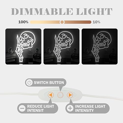 Miniatura 3 de Letrero de neón de calavera de calavera de Halloween, letreros de neón LED para pared, letreros luminosos regulables para dormitorio, bar, letreros