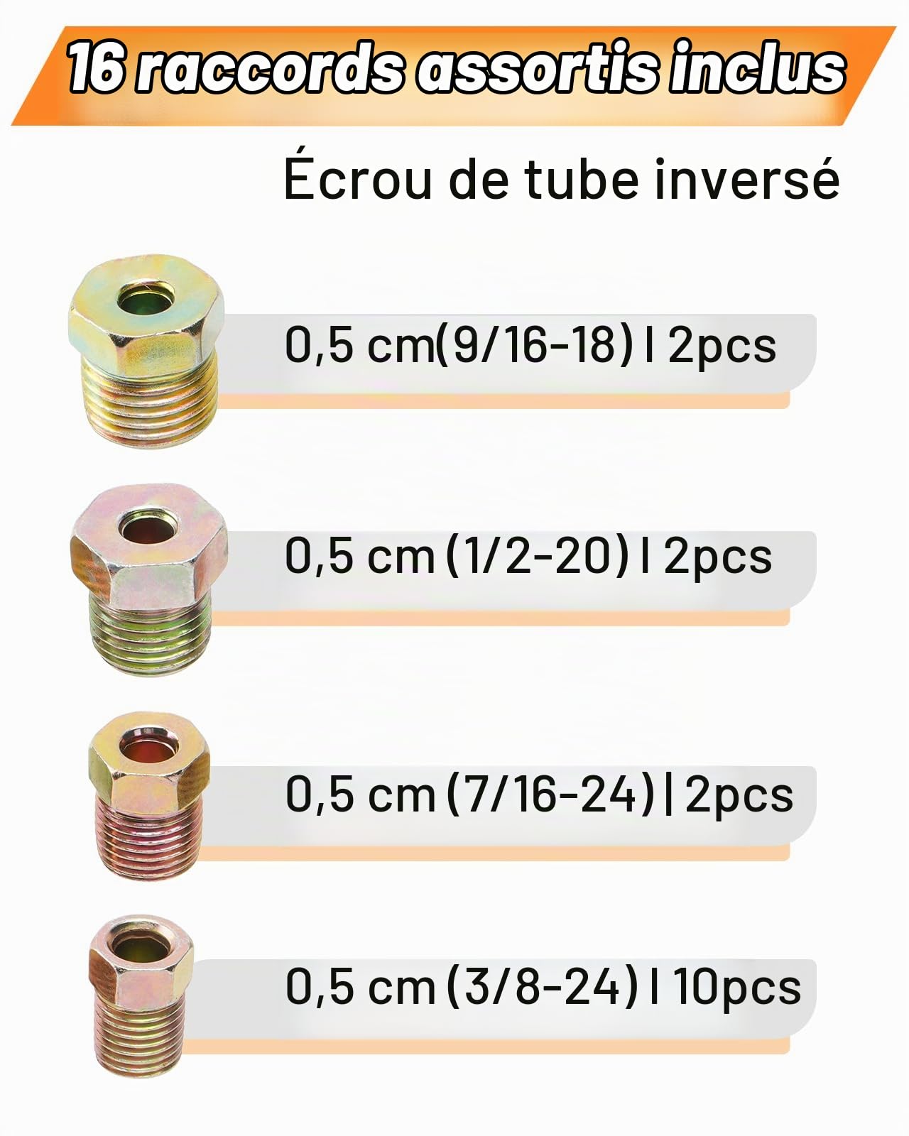 Kit d’Outils de torchage Double et Simple, Ligne de Frein de 7,62m Ø 4,75mm en Acier (16 raccords + 4 connecteurs), Kit de Conduite de Frein