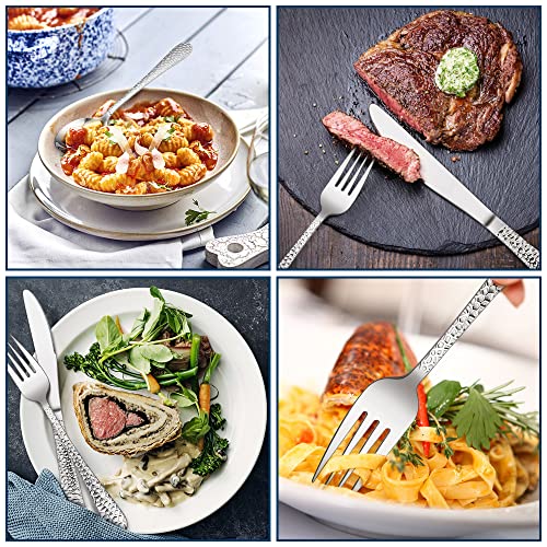 Herogo Cutlery Set, 30 Pieces Stainless Steel Flatware Set with Steak Knives, Hammered Tableware Silverware with Fork Knife Spoon, Service for 6 People, Easy Clean/Dishwasher Safe/Mirror Polished - Image 6