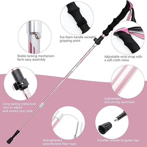 Miniatura 5 de BISINNA Bastones de senderismo plegables de aleación de aluminio, 2 unidades, ligero, ajustable, plegable, para hombres Wowen, bastones con sistema