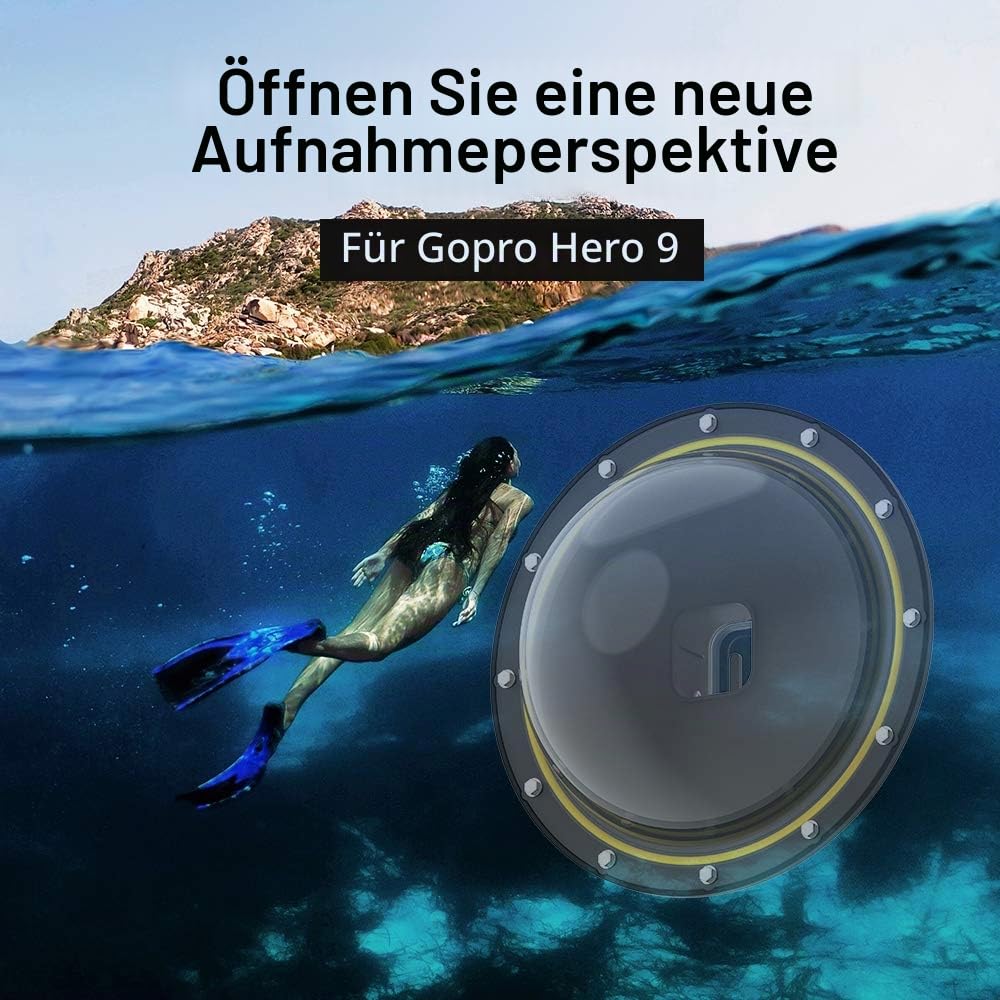 TELESIN Dome Port für GoPro Hero 13 Hero 12 Hero 11 Hero 10 Hero 9 Black, wasserdichte Schutzhülle mit schwimmendem Griff, kompatibel mit Go Pro Hero 13/12/11/10/9 Black