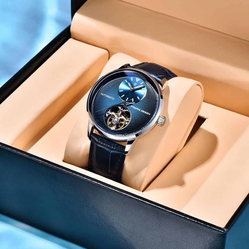 Pagani Design PD1796 Orologio automatico da uomo, cinturino in pelle, impermeabile, con cristallo zaffiro, alla moda, con tourbillon, orologio meccanico