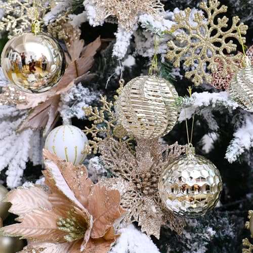 Christmas Balls Ornaments -36pcs Shatterproof Christmas Tree Decorations with Hanging Loop for Xmas Tree Wedding Holiday Party Home Decor,6 Styles in 3 Sizes(Champagne Gold) - image 5