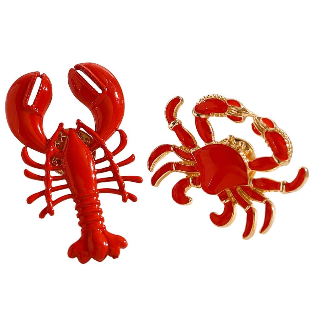 Casiler 2pcs Metal Lobster Brooch Pin, Punk Marine Lapel Badge for Men Women Clothes Hat Casual Outfit Accessory