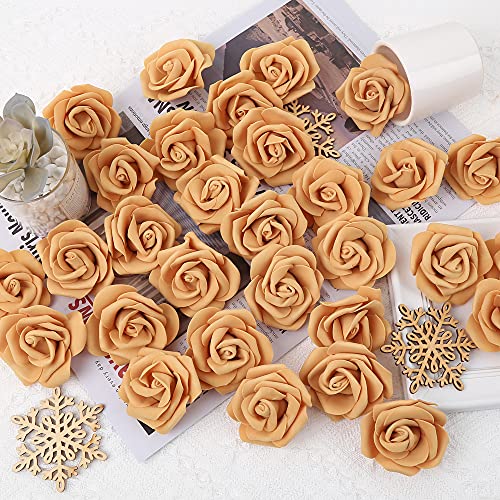 Insunsix Artificial Rose Flower Heads, 100Pcs Gold Yellow Roses Artificial Flower Foam Rose For Diy Wedding Bouquets Centerpieces Arrangements Party Baby Shower Home Decor (Stemless,Gold Yellow) #TOP4
